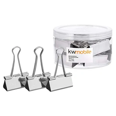 Imagen de kwmobile Set de 12 Clips para la oficina casa escuela Pinzas papel metal 51MM Plateado