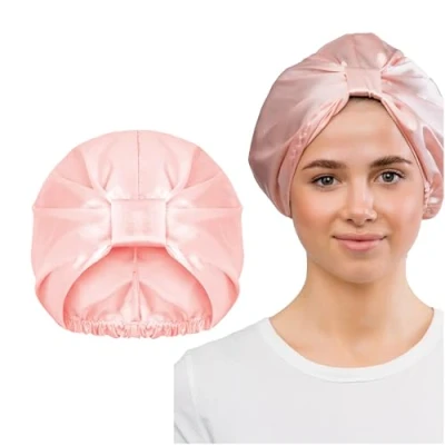 Imagen de Gorro de Seda Antiencrespamiento Para Dormir, Bonnet Saten Proteger el Pelo Rizado, Mantener Rizos Definidos e Hidratados, Tamaño Universal (rosa)