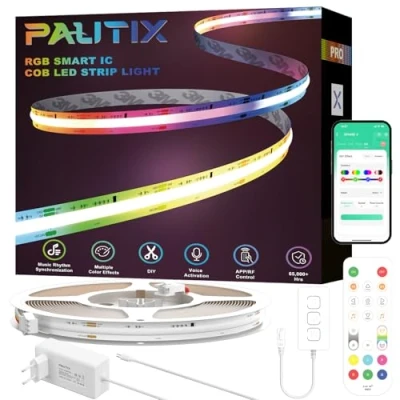 Imagen de PAUTIX RGB Smart IC tira LED COB kit 10M,Tira direccionable que cambia de color 24V,flexible con WiFi Controlador Funciona Alexa/Google Assistant para proyectos iluminación