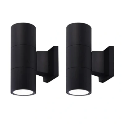 Imagen de wonderlamp Pack 2 Aplique de pared Luces GU10 Exterior Chill, 65W, Impermeable IP44, Lámpara Moderno, Cilíndrico, Negro