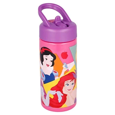 Imagen de Stor Botella de agua deportiva con pajita y asa incorporada 410 ml Princesas Disney