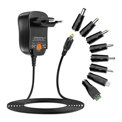 Imagen de Zolt 12W Adaptador de Corriente Universal CA a CC 3V 4,5V 5V 6V 7,5V 9V 12V 1A Fuente Alimentación, Voltaje Múltiple con 8 Enchufes para Electrónica