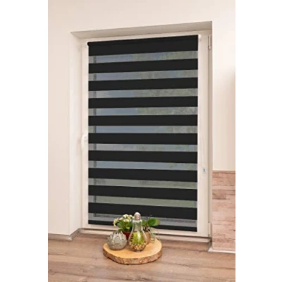 Imagen de Khome Klemmfix Doppelrollo Estor Doble con Sistema de fijación, Negro, B60 x H200 cm