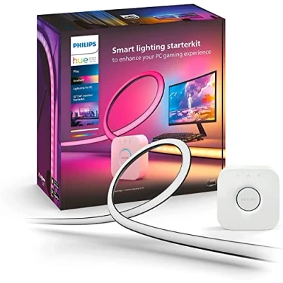 Imagen de Philips Hue Kit de inicio Tira luces LED Play Gradient para PC 32 34&quot; + Bridge, Luz Blanca y Colores sincroniza con el contenido la pantalla, Compatible Alexa Google Home
