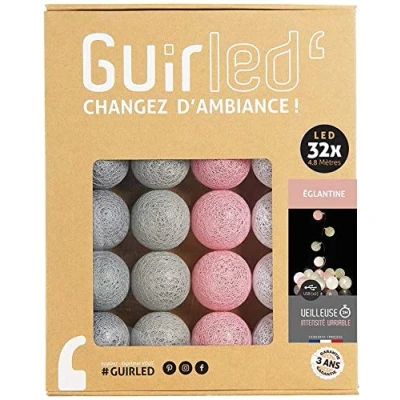 Imagen de GuirLED Guirnalda luminosa bolas de algodón LED USB Luz noche para bebé 2h Adaptador corriente dual 2A incluido 3 intensidades 32 3,2m Églantine