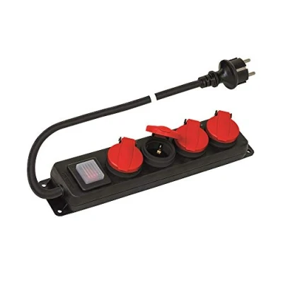 Imagen de POLY POOL PP2508 Toma Múltiple para exterior IP44 4 Tomas schuko 16A con Tapas de Protección y Enchufe Regleta Multitoma Cable 1.5 m Interruptor