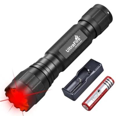 Imagen de ULTRAFIRE linterna LED roja, 10 W, modo único, de luz roja para visión nocturna, pequeña alta potencia caza, astronomía, aviación, observación WF 501R PRO
