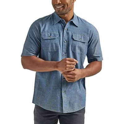 Imagen de Wrangler Authentics Camisa Tejida clásica de Manga Corta para Hombre, Chambray Oscuro, XL