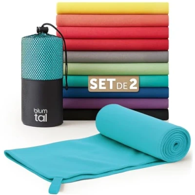 Imagen de Blumtal Toalla Microfibra 180x90 cm + 80x40 Toallas Gimnasio de Secado rápido Gym para Deporte Turquesa