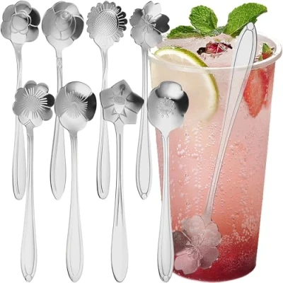 Imagen de MINGZE 8 Piezas Cuchara De Acero Inoxidable con Forma Flor, Cucharadita Vajilla Creativo Café, para Postres, Helados, Dulces, Té, Azúcar, Espresso, Mezclar, Mermeladas (Oro Rosa)12
