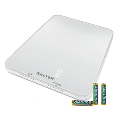 Imagen de Báscula precision de cocina electrónica digital Salter 1180 WHDR Phantom, máx. 5 kg, pantalla fácil lectura con luz, plataforma grande ultrafino, función &quot;añadir y pesar&quot;, mide líquidos, blanca