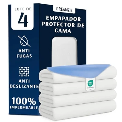 Imagen de Dreamzie Protector Colchon Impermeable e Absorbente 75 x 90 cm Funda Lavable para Incontinencia Lote de 4