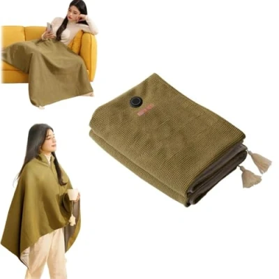 Imagen de Portable Heated Blanket Shawl 5*2.6FT,Portable Electric Body Warming Cloud Cloak Blanket, 3 Heating Levels Soft Zipper Shawl, Wraps for Women (Green)