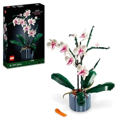 Imagen de Lego Icons Orquídeas, Flores y Plantas Artificales Blancas Rosas, Jarrón Azul, Decoración para Casa, Manualidades Adultos, Colección Botanical,para Mujeres Hombres 10311