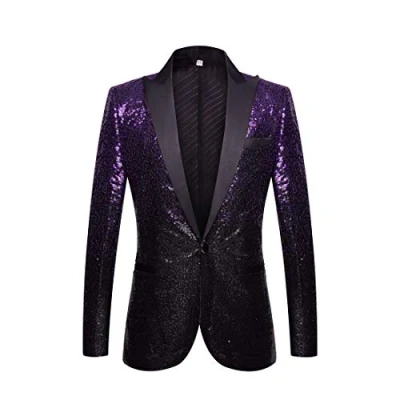 Imagen de PYJTRL Chaqueta para Hombre, diseño de Lentejuelas (S, Púrpura Negro)