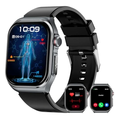 Imagen de HIDAMEL Reloj Inteligente Hombre con ECG/HRV/BMI, 2.04&quot; AMOLED Smartwatch Llamadas Bluetooth, 24/7 Frecuencia Cardiaca SpO2 PresiónTemperatura Corporal Sueño para Android iOS