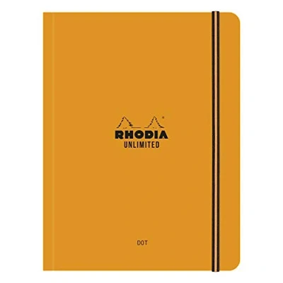 Imagen de Clairefontaine 118058C Un cuaderno con goma Rhodia Unlimited 120 páginas desmontables, 9 x 14 cm, 80 g, cuadros pequeños marco, cubierta color aleatorio, naranja A5+ (16x21 cm)