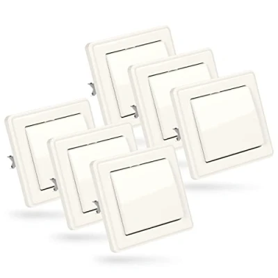 Imagen de ABSINA Pulsador empotrado en blanco 6 pulsadores 250V AC, 10A, IP20 incl. marco, inserto y tapa interruptor empotrado, de luz, basculante, luz