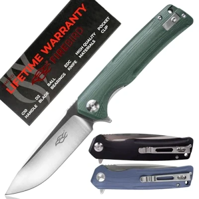 Imagen de Firebird FH91 GB Cuchillo Plegable de Bolsillo Hoja Acero D2 88 mm G10 Mango Antideslizante con Clip Camping Caza Pesca al Aire Libre 119 g (Verde)