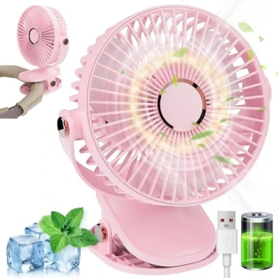 Imagen de MUXIWOM Ventilador de Mesa con Pinza 5000mAh Portatil Pequeño Mini USB Silencioso 5 Velocidades 720 Rotation a Pilas Recargable Sobremesa para Oficina Hogar Camping
