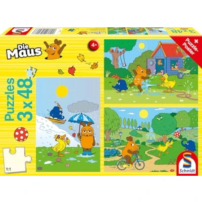 Imagen de Schmidt Sendung Mouse TV Spiele 56213 Puzzle, Color Amarillo, Viel Spaß mit Der Maus, 3x48 Teile (56213)