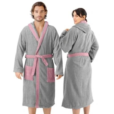 Imagen de HOMELEVEL Albornoz de rizo algodón 100%, para mujeres y hombres gris claro rosa XXL…