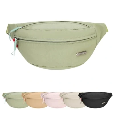 Imagen de Mayoii Riñonera ligera para viajes, deportes, senderismo, elegante mujeres y hombres, resistente al agua, cinturón ajustable, A verde, Talla única, moderno