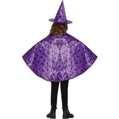 Imagen de Fiestas GUIRCA Set de Disfraz Bruja Infantil (50 cm) Capa y Gorro para Halloween Brujas Accesorio Ideal Niños Niñas Morado