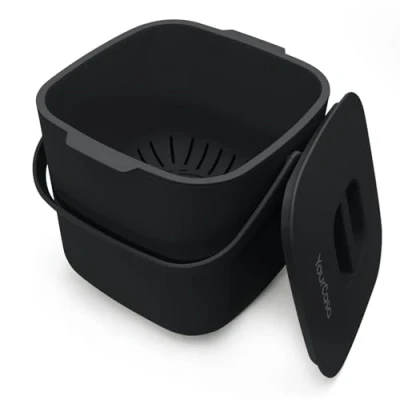 Imagen de YourCasa cubo de basura orgánica para cocina, compost cocina residuos orgánicos cotidianos, lavavajillas, inodoro, colador extraíble, pequeño, con tapa, 4 L, negro