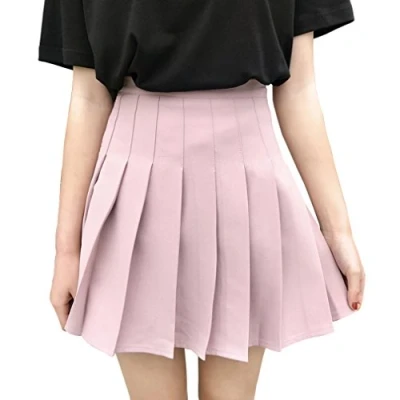 Imagen de Hoerev Mujer Niñas Cintura Alta Falda Plisada A Line Uniforme Escolar Corta, Rosado, 40