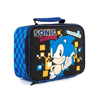 Imagen de SONIC THE HEDGEHOG Bolsa de almuerzo para niños Sumérgete en la aventura retro juegos chicos Diversión con el héroe azul veloz Material duradero fanáticos los videojuegos