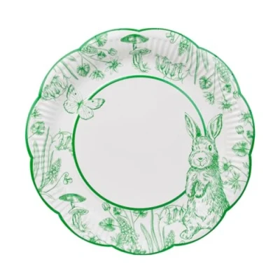Imagen de Talking Tables papel festoneados de Pascua Platos desechables ecológicos infantiles, fiestas cumpleaños, conejitos lindos, Toile du Jouy, paquete 10, color verde (PIERRE