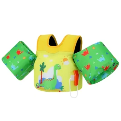 Imagen de MoKo Chaleco de Natación para Niños, Flotadores Brazo Niños 22 30 50 66 lbs, Agua con Silbato, Bonitos Piscina, Dinosaurio Verde Amarillento