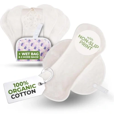 Imagen de Salvaslip Reutilizable Antideslizantes; 7 Pack (M) Tela Bambú Orgánico; Compresas Lavables Sanitarias sin PUL; uso Diario y Flujo Blanco; para estar Tranquila a
