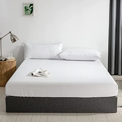 Imagen de Good Nite Sábana Bajera Ajustable de 30 cm, Extra Profunda, Suave y Transpirable, Lavable a máquina (Blanco, 90 x 200 + cm)