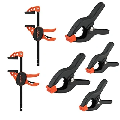 Imagen de JORGENSEN Mini Sargento de Madera 2 piezas (Ancho Boca 103mm, Rango Expansión 185mm), Pinza Resorte 4 25mm/50 mm), Herramientas para Tareas Domésticas, Carpintería