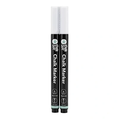Imagen de SECURIT Chalkstar Pack of 2 White Liquid Chalk Markers for Blackboard, Chalkboard, Window, or Glass Round 1 mm Nibs Ideal Pens Signs and Advertisements