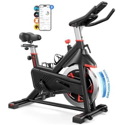 Imagen de MERACH Bicicleta Estática con Resistencia Magnética, Spinning en Casa Silenciosa Asiento Cómodo Mejorado, Pantalla LCD, Soporte para Tableta, Aplicación Exclusiva, Capacidad Máxima 136kg