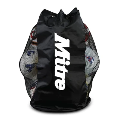 Imagen de Mitre Bolsa de fútbol Malla, Capacidad para 12 balones, Correas Ajustables, Paneles ventilados, Talla única, Negro