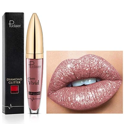 Imagen de Lápiz labial de brillo labios con diamante 18 colores líquido mate brillante, Barra antiadherente larga duración Labio suave natural (07)