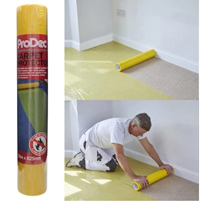 Imagen de ProDec Rollo protector de alfombra 50 m, plástico autoadhesivo fuerte, totalmente impermeable, escalera para alfombra, suelo transparente con