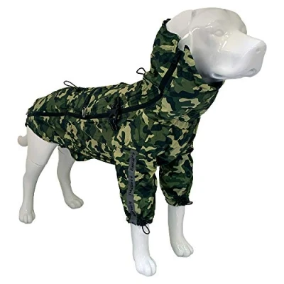 Imagen de Croci Hiking Go Mimetic Chaqueta Impermeable para Perros, 4 Estaciones, Ajustable, Ultraligera, con cubrepatas, Camuflaje, Talla 80 cm