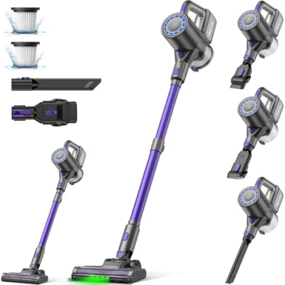 Imagen de Suirviz U8 Aspiradora sin Cable, 40KPa/35 Mins, Escoba Cable con Luz Verde, Aspirador de Mano Inalámbrica Vertical Potente Ideal para Pelo Mascota/Alfombra/Suelo