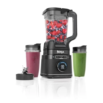 Imagen de Ninja Detect Power Pro Batidora 2 en 1 (1200W), con jarra de L (capacidad máx. 1900 ml) y vasos, para smoothies, picar verduras mezclar bebidas congeladas, negro, TB301EU