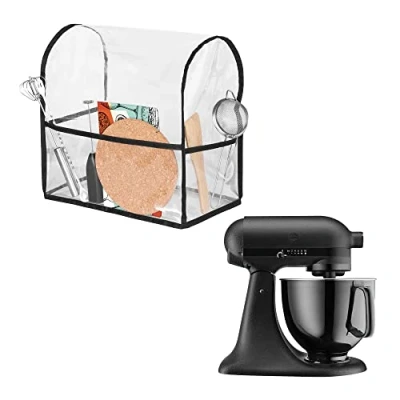 Imagen de kwmobile Funda compatible con KitchenAid 4,3 4,8 litros de plástico TPU 3 bolsillos para accesorios transparente/negro