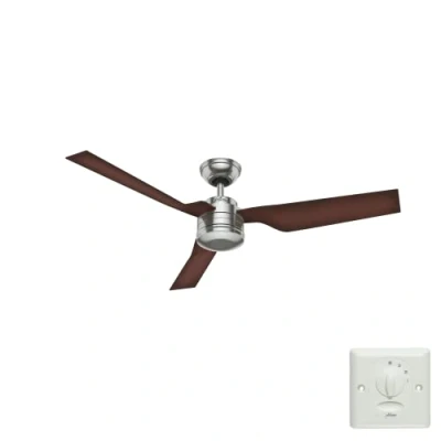 Imagen de Hunter Fan, Ventilador de Techo con Mando pared para Interiores, Flight, 3 Aspas Reversibles, Color Niquel, 132 cm, Ideal Verano e Invierno, Modelo 50630