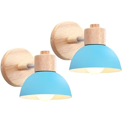 Imagen de iDEGU 2 Piezas Apliques de Pared Moderno, Lámparas para Dormitorio Simple E27 Iluminación Interior Luz en Madera Hierro Ajustable Foco Pasillo Salón Cafetería (Azul)