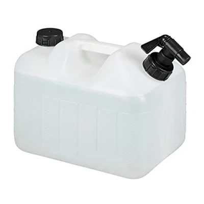 Imagen de Relaxdays Garrafa con Grifo, 10 litros, Plástico sin BPA, Tapón de Cuello Ancho, Asa, Bidón Acampadas, Blanco y Negro