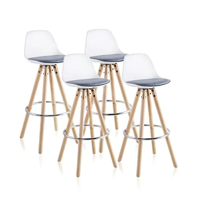 Imagen de duehome Leif, Pack 4 Taburetes Altos, Asiento Auxiliar, Taburete Contract, Acabado en Blanco y Gris, Medidas: 41 cm (Ancho) x (Largo) 96 (Alto)
