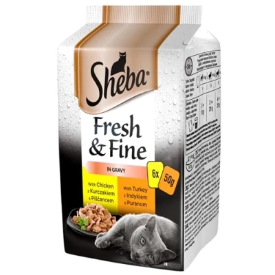 Imagen de Sheba Fresh Fine Sachet Comida húmeda para gatos en salsa con pollo y pavo, 12 x (6 50 g)